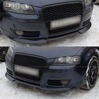 Stoßstangengrill kompatibel mit Audi A3 8P 8PA 2003-2008 RS Style Wabengrill Frontkühler-Lufteinlassgitter Glanzschwarz