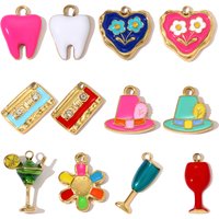 3pcs/Lot Stainless Steel Enamel Tooth Hat DIY Charms Rhinestone Tape Cocktail Glass Goblet Necklace Pendant Women flower Jewelry