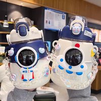 Kawaii Astronaut Space Water Bottle With 3D Stickers Straw BPA Free Cute 1300ml Large Plastic Juice Tea Gym Traval Drink Bottle