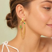 Green Aventurine Agate Stone Tassel Chain Drop Earrings for Women, Anti-Tarnish 18K Gold Plated Stainless Steel Jewelry