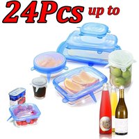 6-24Pcs Food Lid Adjustable Flexible Silicone Lid Reusable Keep Food Fresh Seal Flexible Packaging Lid Kitchen Supplies