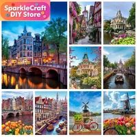 1pc frameless Amsterdam Diy Diamond Painting Netherlands city scenery 5D Diamond Embroidery Hand Rhinestone Cross Stitch Home Wa