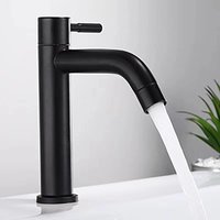 Modern Black 304 Stainless Steel Bathroom Sink Faucet, Single Cold Water Vanity Basin Tap with Easy Install for Home & Hotel Use