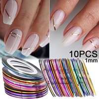 10pcs Mixed Laser 1/2/3mm Nail Striping Tape, Gold Metallic Line 3D Nail Art Tools Nail Decals DIY Nail Tips Sticker Decorations