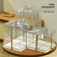 New Birthday Cake Box Transparent Square Baking Packaging Box Single Double Layer High 4 6 8 10 Inches White Color Customizable