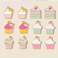 Leslie 10pcs Cute Enamel Food Charms Sweet Mini Cup Cake Pendant For Bracelet Handmade Jewelry Making
