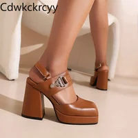 spring and autumn fashion Square head high-heeled Women's Shoes Solid Metal decoration Square heel women shoes high 11cm