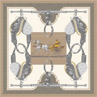 POBING Silk Scarf Women Large Shawls Horse Carriag Print Stoles Square Bandana Luxury Kerchief Hijab Scarf Female Foulards 130CM