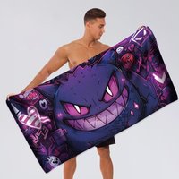 Potdemiel Pokémon Gengar Beach Towel Purple Ghost Flat Print Quick Dry Microfiber Bath Towel for Gym Yoga Travel Gift Kids