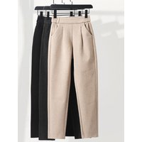 3 farben Woolen Hosen frauen Harem Bleistift Hosen 2024 Herbst Winter Hohe Taille Elastische Koreanische Stil Dame Anzug Hosen hosen