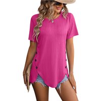 2025 Women's Summer Blouses Casual Elegant Fashion Round Neck Loose Irregular Female Tops Short Sleeve Button Black White Shirts