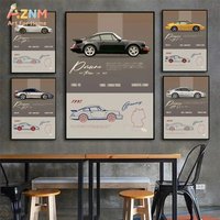 Vintage Supercars Specs Ferrari Porsche Racing Artwork Poster Canvas Painting Prints Wall Art For Living Room Boys Home Decor