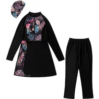 New 3 Pieces Burkini Muslim Swimwear Women Islamic Wear Soft Swimming Suit Beachwear Black Long Sleeve Black Bathing Burkinis