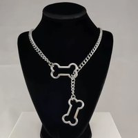 Punk Charms Chain Bone Pendant Necklace for Women Korean Fashion Goth Geometric Necklace Hip Hop Grunge Accessories Jewelry
