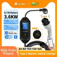 AFYEEV EV Portable Charger Type2 IEC62196-2 Plug Connector 16A 1Phase 3.6KW EU Plug Charging Station For Electric Vehicle