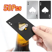 1/50pcs Credit Card Bottle Opener Pocket Stainless Steel Can Opener Bottle Picker Beer Wine Beer Opener Poker Black Peach A