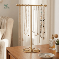 Metal Frame Jewelry Display Stand Round Base Horizontal Bar T-Shaped Stand Moisture-proof Single Layer Jewelry Storage Rack