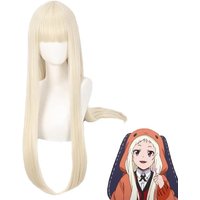Anime Cosplay Kakegurui Runa Yomozuki Wigs Long Straight Wig Natural Gold with Neat Bang Heat Resistant Synthetic Wigs for Girls