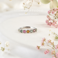 ITSMOS Bague Vintage Multicolore en Tourmaline avec Halo Éternité, Parfaite pour les Vacances d'Été, Bijou Fin, Cadeau pour Femme