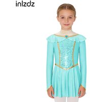 Kids Girls Arabian Princess Cosplay Costume Long Sleeve Rhinestones Sequins Gem Leotard Dress Halloween Indian Dance Performance