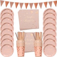Décorations d'Anniversaire en Or Rose, Ensemble de Vaisselle de Poulet, Tasse, Assiette en Papier, Décorations de ixde Mariage, ixPréChristophe pour Enfants, 78 Pièces