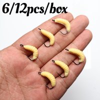 6/12pcs Lure-Breadworm Soft Bait with Hook for Fishing Catfish Carp White Bass Mouth Upturn Artificial Grub Boxed Loose Bait