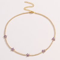 Colorful Cubic Zirconia Flowers Baguette Tennis Chain Women Choker Necklace Brass Hip Hop Jewelry For Women Golden