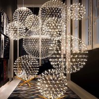 Modern Chandelier Firework Spark Ball Stainless Steel Pendant Light Indoor Home Decor Lighting Fixture Product Comes Unassembled