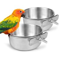 Bird Rabbit Pet Food Dish Hamster Stainless Steel Clamp-on Water Drinker Bird Feeder Parrot Feeding Bowl Cage Cup