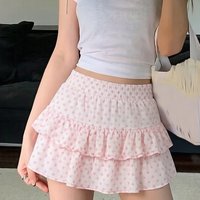 Fresh and sweet girl wind pink polka-dot cake skirt double ruffled A-shaped Harajuku soft girl wears a versatile basic skirt