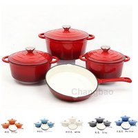 20cm/22cm/24cm Enameled Cast Iron Stew Pot 25cm Frying Pan Mltifunctional 4pcs Cookware Set