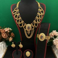 JRH Morocco Middle East Zircon Women's Jewelry Set Gold-Plated Copper Bracelet Ring Necklace Earrings for Festival Sparkling