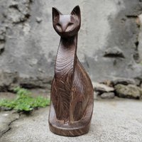 3.8 Inch Hand-Carved Wooden Cat Ornament, Geometric Style, Abstract Style, Suitable for Desktop Decorations, Party Decorations, Holiday Decorations, Bedroom, Living Room, Centerpiece Decoration, New