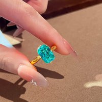 Women's Retro Paraiba Diamond Ring Ice Flower Cut Sea Blue Diamond Engagement Set Jewelry
