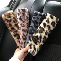 Pair of New Faux Leopard Print Plush Comfortable and Delicate Car Seatbelt Shoulder Pads for Women, Available in 5 Colors