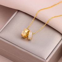 Top Luxury 18K Gold Plated Zircon Crystal Lucky Double Loop Necklaces For Women Female Stainless Steel Clavicle Chain Jewelry