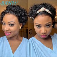 Peruvian Hair Short Inch Curly Pixie Cut Wig Hair with Bangs Cheap Price Bob with Bangs Wig Natural Black Short Wigs For Women
