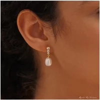 Hengsheng 2025 New Arrivals 7-8mm Freshwater Pearl Stud Earrings 18k Gold Cyral Zircon Earrings for Women Jewelry Gift