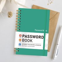 A5 Green Password Book Spiral Internet Password Logbook with A-Z Tabs Website Login Organizer and Elastic Band
