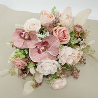 Wedding Artificial Flower Bridal Bouquet with Rose Phalaenopsis Soft Bean Paste Red Wedding Accessories 2025