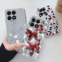 For Honor X8A X8B X6A X6B X8 X6 400 Lite 200 Pro Smart Case Butterfly Oil Flower Pattern Clear Phone Cover Cute Bumper Fundas