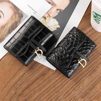 Fashionable Short Genuine Leather Wallet Crocodile Pattern Embossed Buckle Coin Purse Multi-Card Holder Document Bag