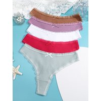5 stücke Baumwolle Spitze Thongs Sexy Gestreiften Unterwäsche Frauen Atmungs Einfarbig Höschen Weiblichen Niedrigen Taille G-String Stretchy Dessous