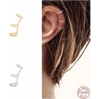 AIDE 1piece 925 Sterling Silver Sparkling Zircons Chain Tassel Cuff Earrings For Women Elegant Wedding Ear Clip Jewelry