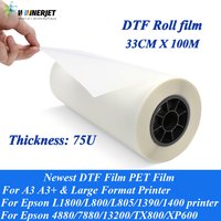 Winnerjet 33cm*100m DTF Roll Film PET Roll Film for DTF ink DTF powder Transfer printing 75U thickne for Epson L1800 I3200 XP600