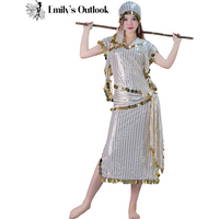 3 Piece Set Robe Egyptian Folk Dance Baladi Saidi Bamboo Stick Dance Performance Costume Gold-Embossed Fabric Belly Dance Sexy