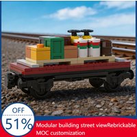 95 PCS MOC Urban Freight Train Flatbed Truck Model DIY Building Block Technology Assembly Creative Type Toy Kid Birthday Gifts