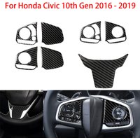 Car Styling Real Carbon Fiber Steering Wheel Panel Cover Trim For Honda Civic 10th Gen 2016 2017 2018 2019