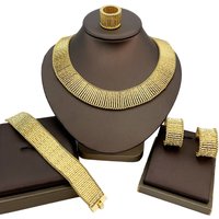 Yuminglai Dubai Gold-Plated Jewelry Set For Women Earrings Bracelet Rings Wedding Party Gifts Women's Accessories FHK21429