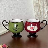 Vintage Peony & Lily of the Valley Ceramic Cup - Elegant Mid-Century Mug, Large-Capacity High-Footed Coffee Cup